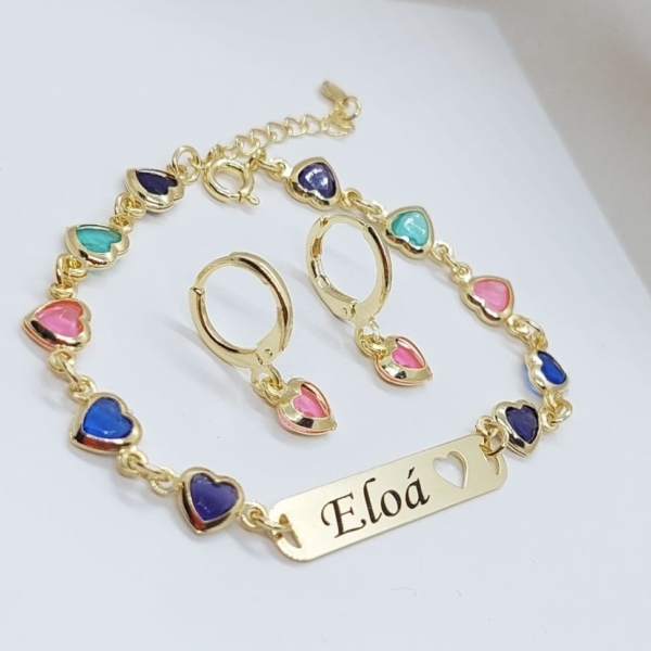 Conjunto Feminino Infantil Brincos e Pulseira Personalizado