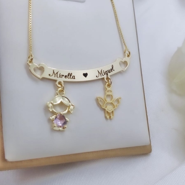 Colar Feminino Filhos Anjinho Personalizado