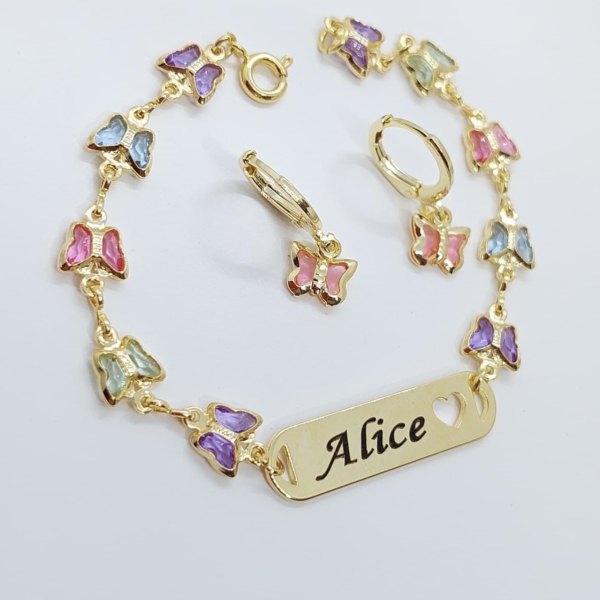 Conjunto Feminino Infantil Brincos e Pulseira Personalizado