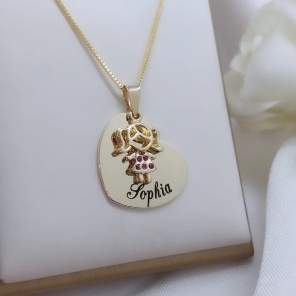 Colar Feminino Coração Filhos Personalizado